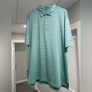 Peter Millar Aqua Polo with Pink Stripes